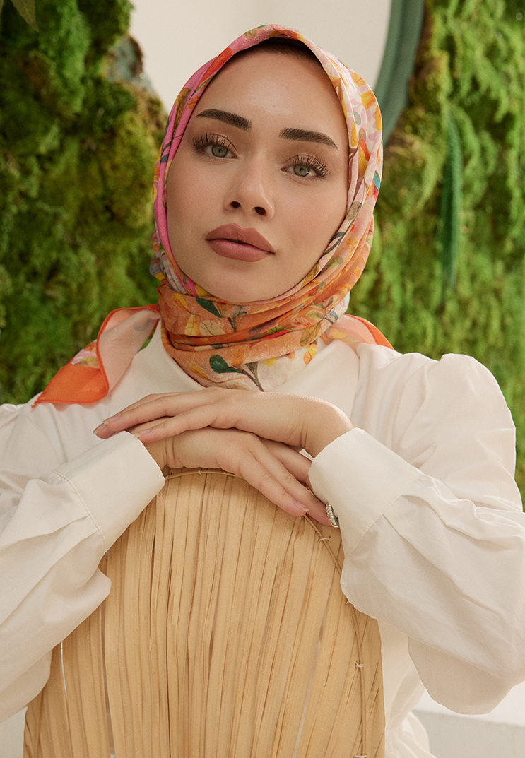 Leaf Desen Bambu Kraş Eşarp Portakal