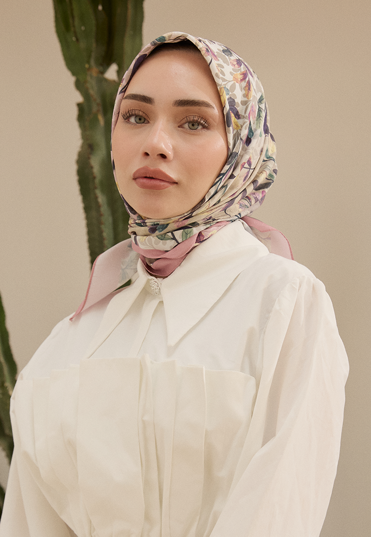 Leaf Desen Bambu Kraş Eşarp Pudra