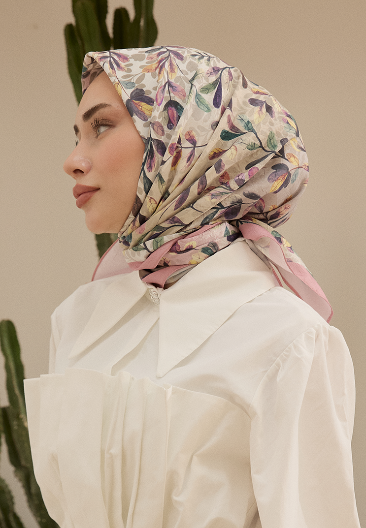 Leaf Desen Bambu Kraş Eşarp Pudra