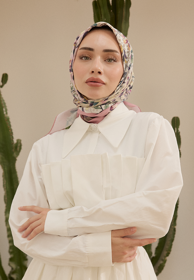 Leaf Desen Bambu Kraş Eşarp Pudra