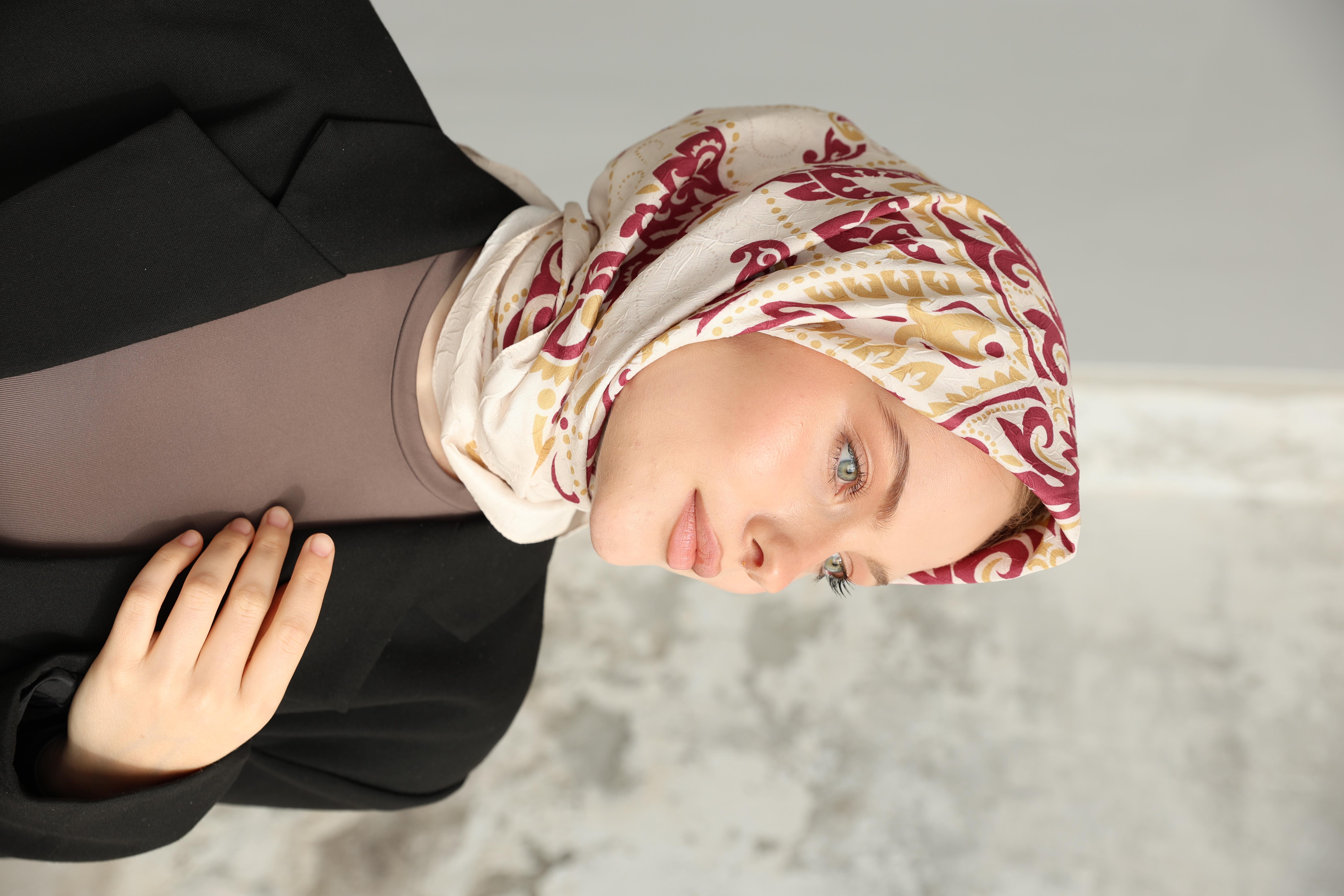 Luna Desen Bambu Kraş Eşarp Bordo