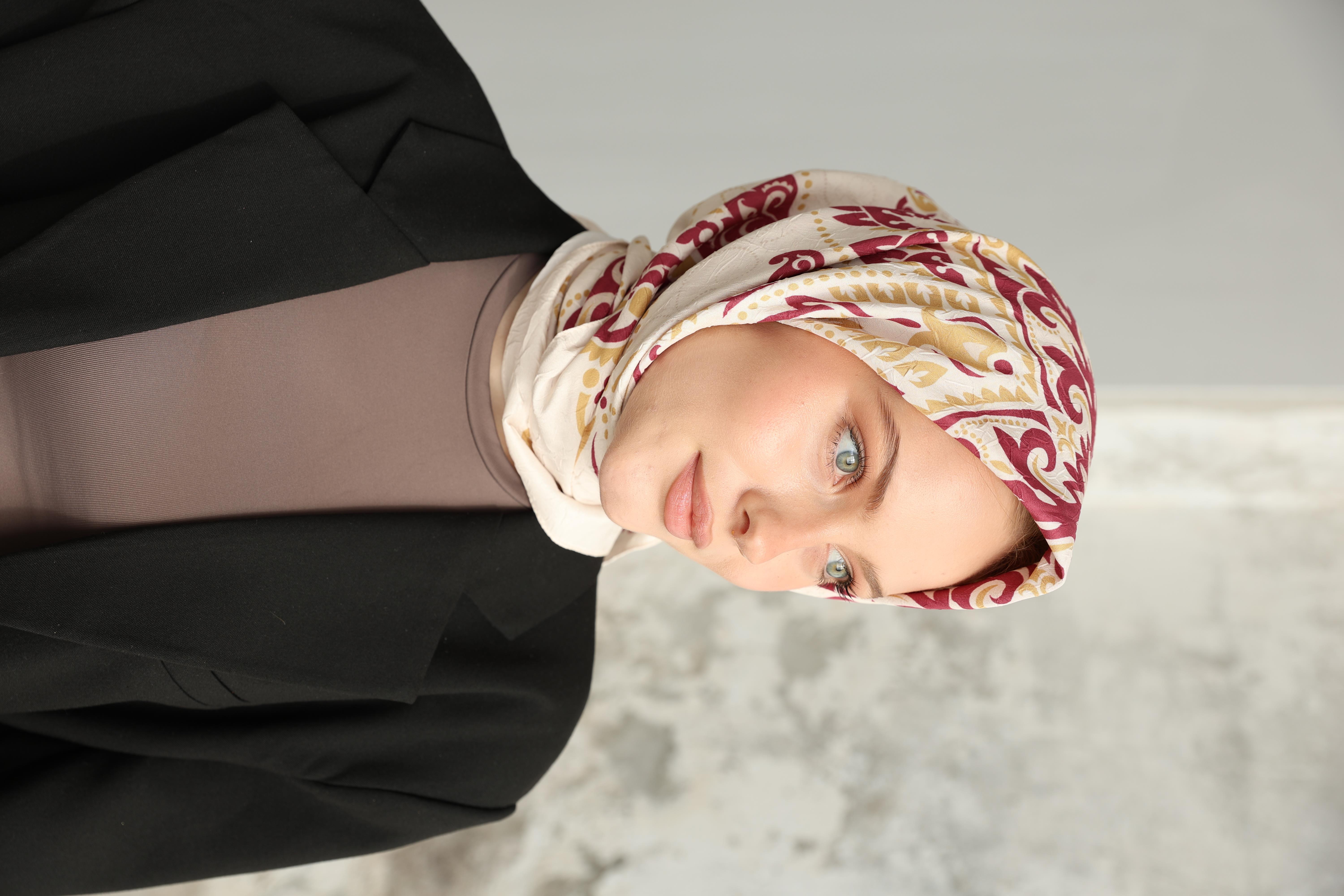 Luna Desen Bambu Kraş Eşarp Bordo