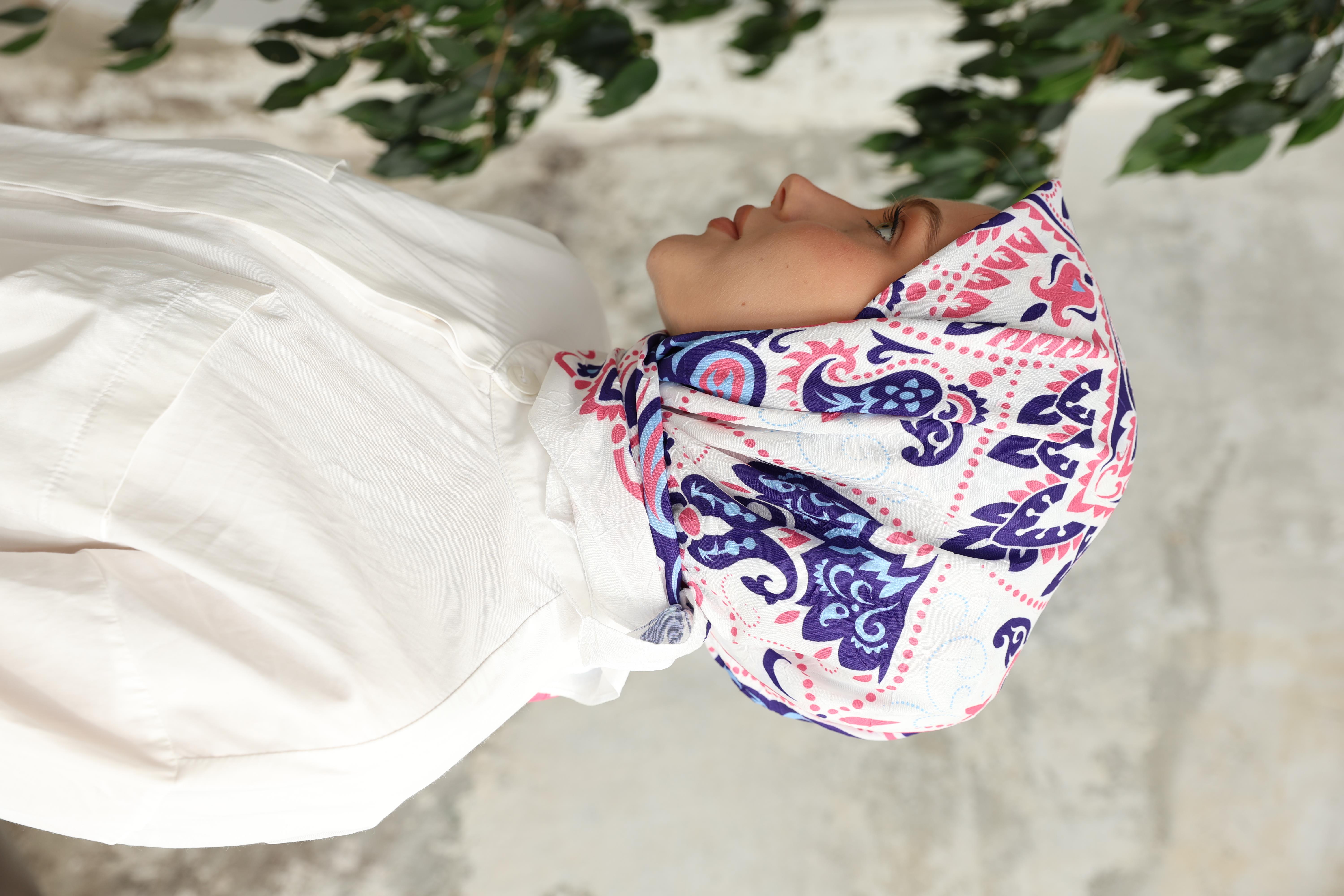 Luna Desen Bambu Kraş Eşarp Mor