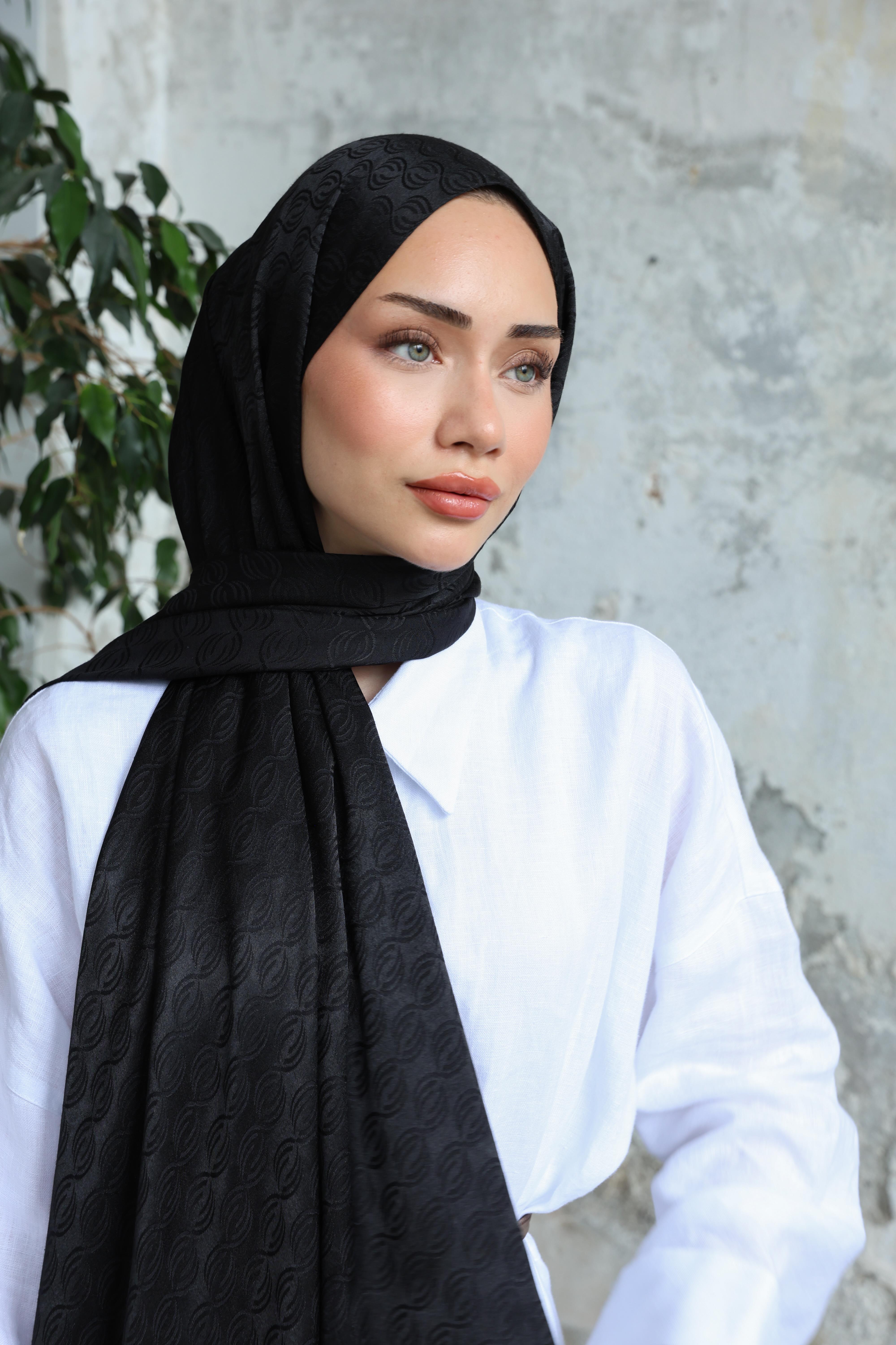 Midye Desen Jakar Şal Siyah