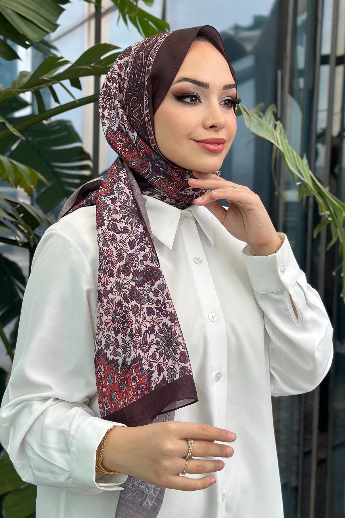 Paisley Desen Kraş Şal Acı Kahve