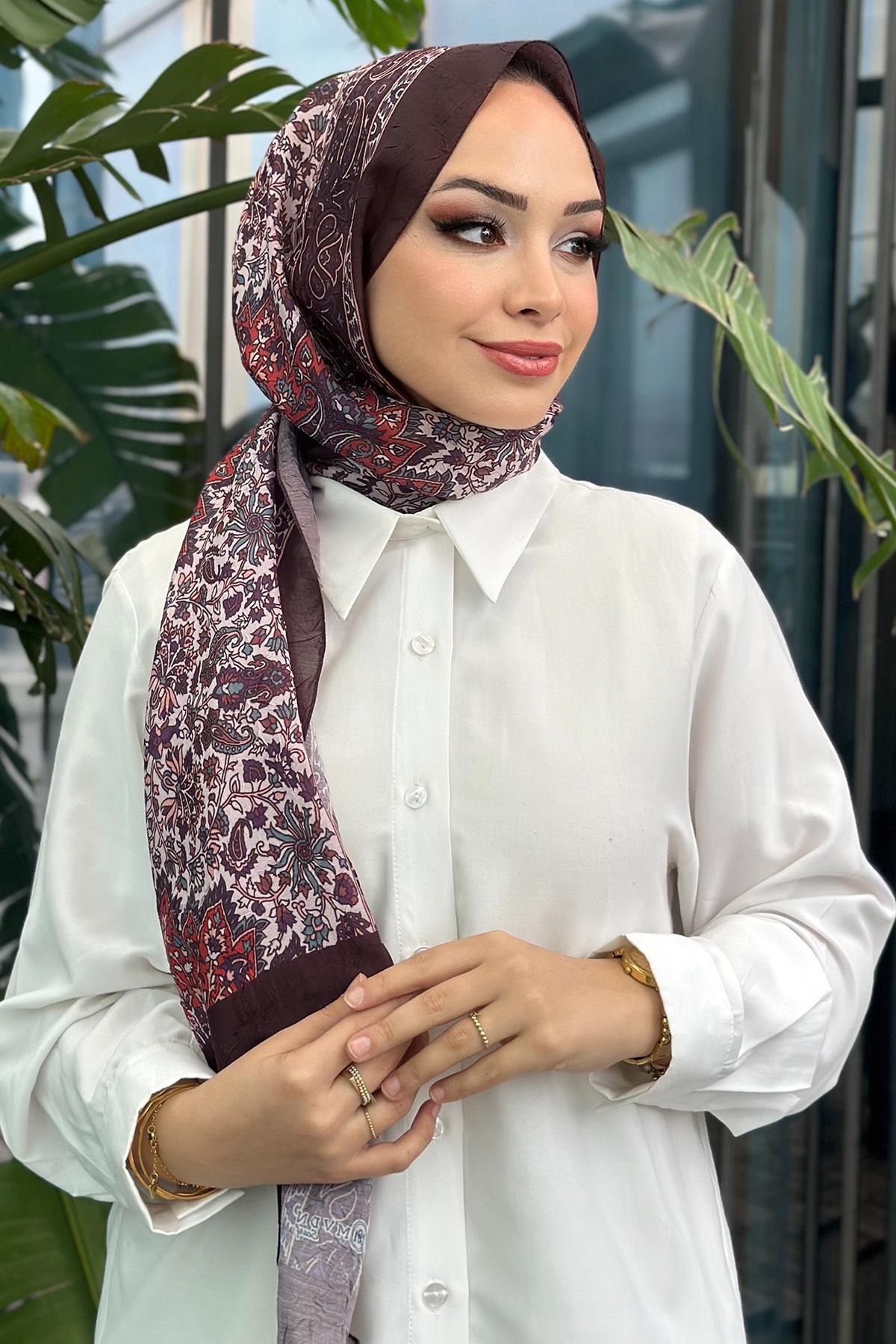 Paisley Desen Kraş Şal Acı Kahve