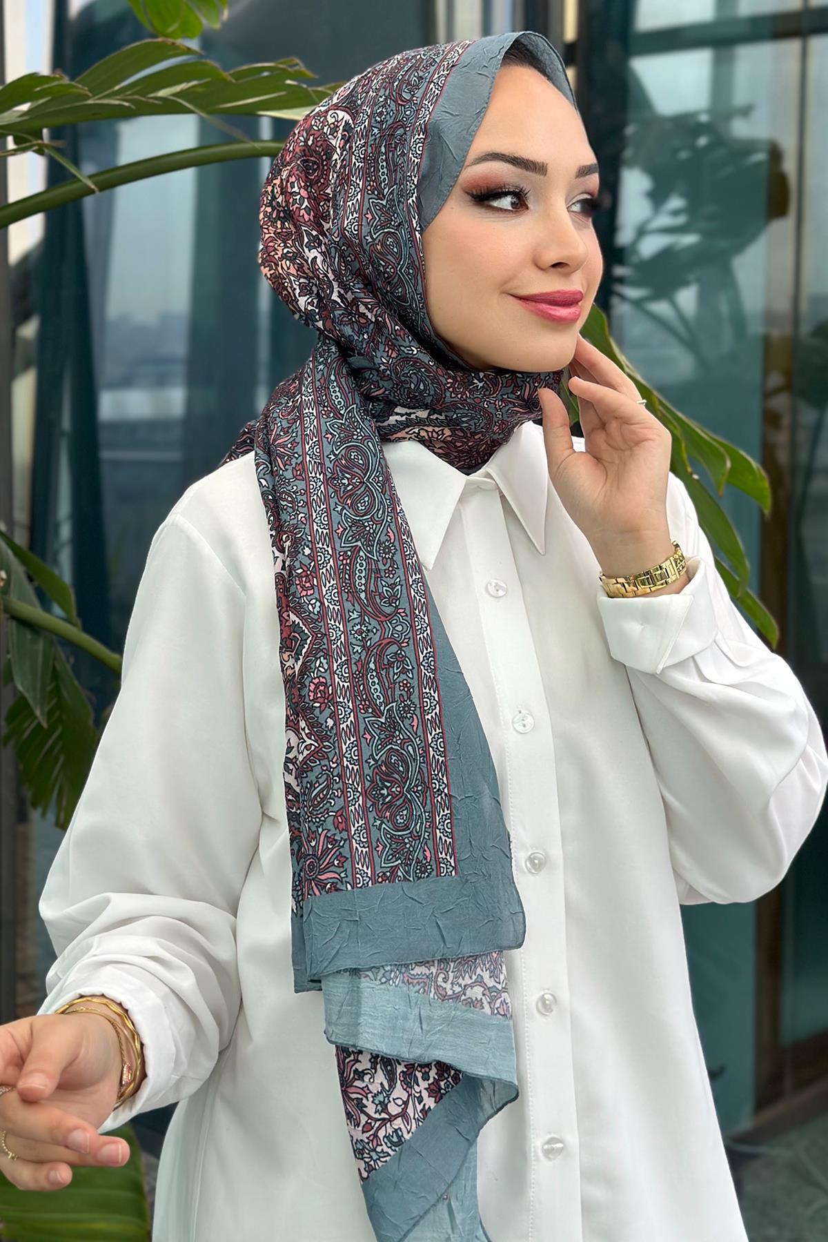Paisley Desen Kraş Şal Mint Yeşil