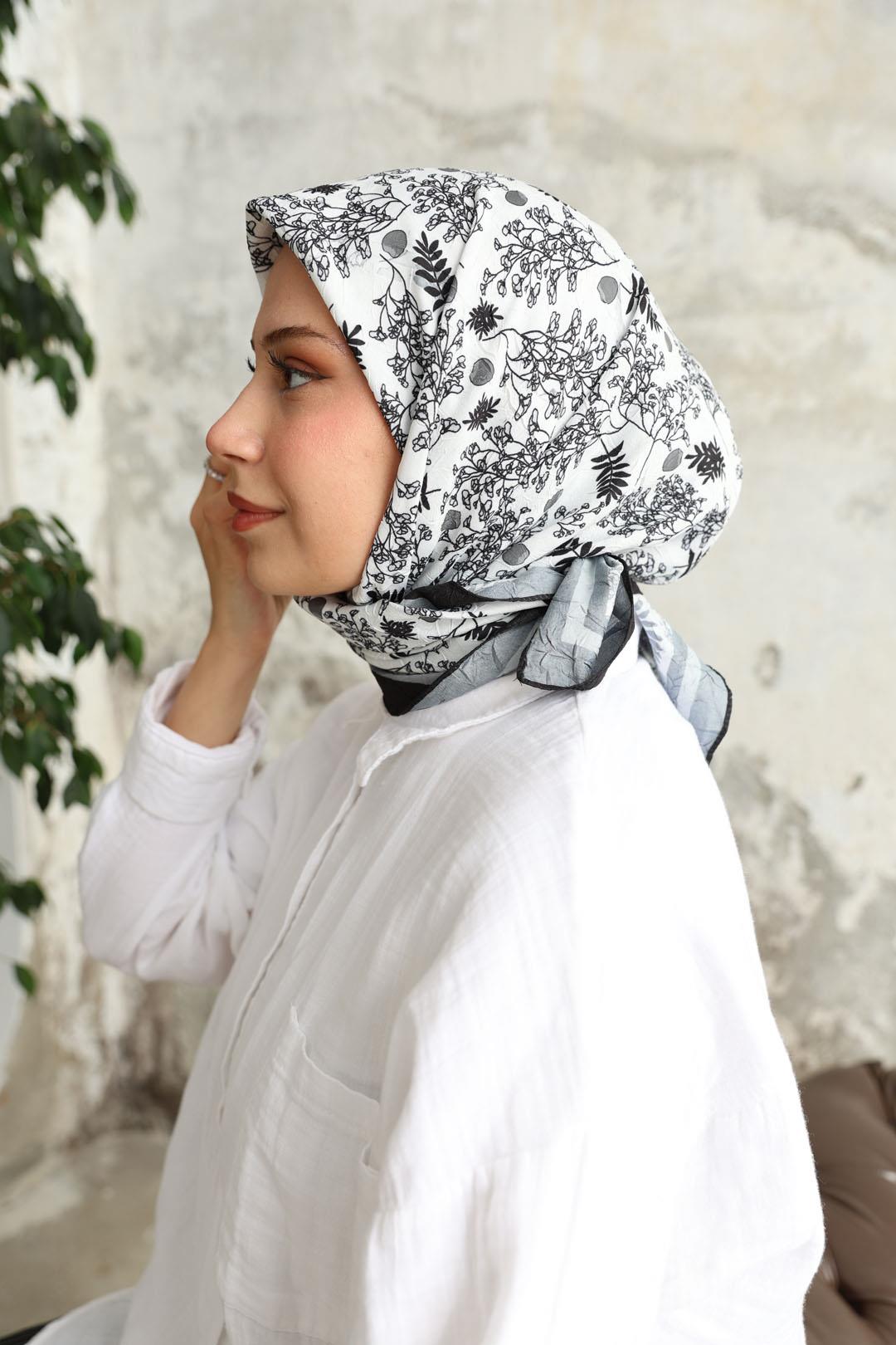 Riva Desen Bambu Kraş Eşarp Beyaz