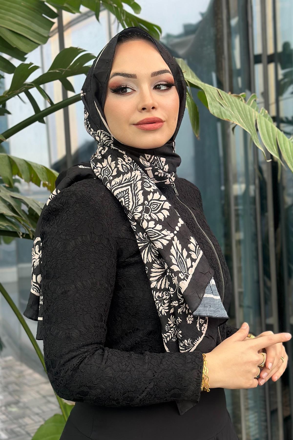 Shape Desen Kraş Şal Siyah