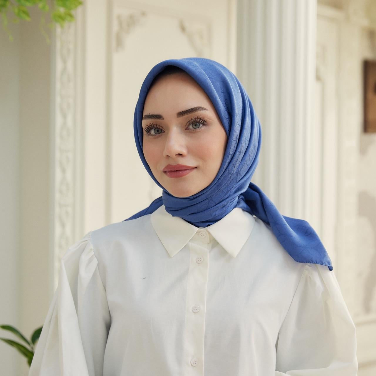 Valeria Desen İpeksi Jakar Eşarp Mavi