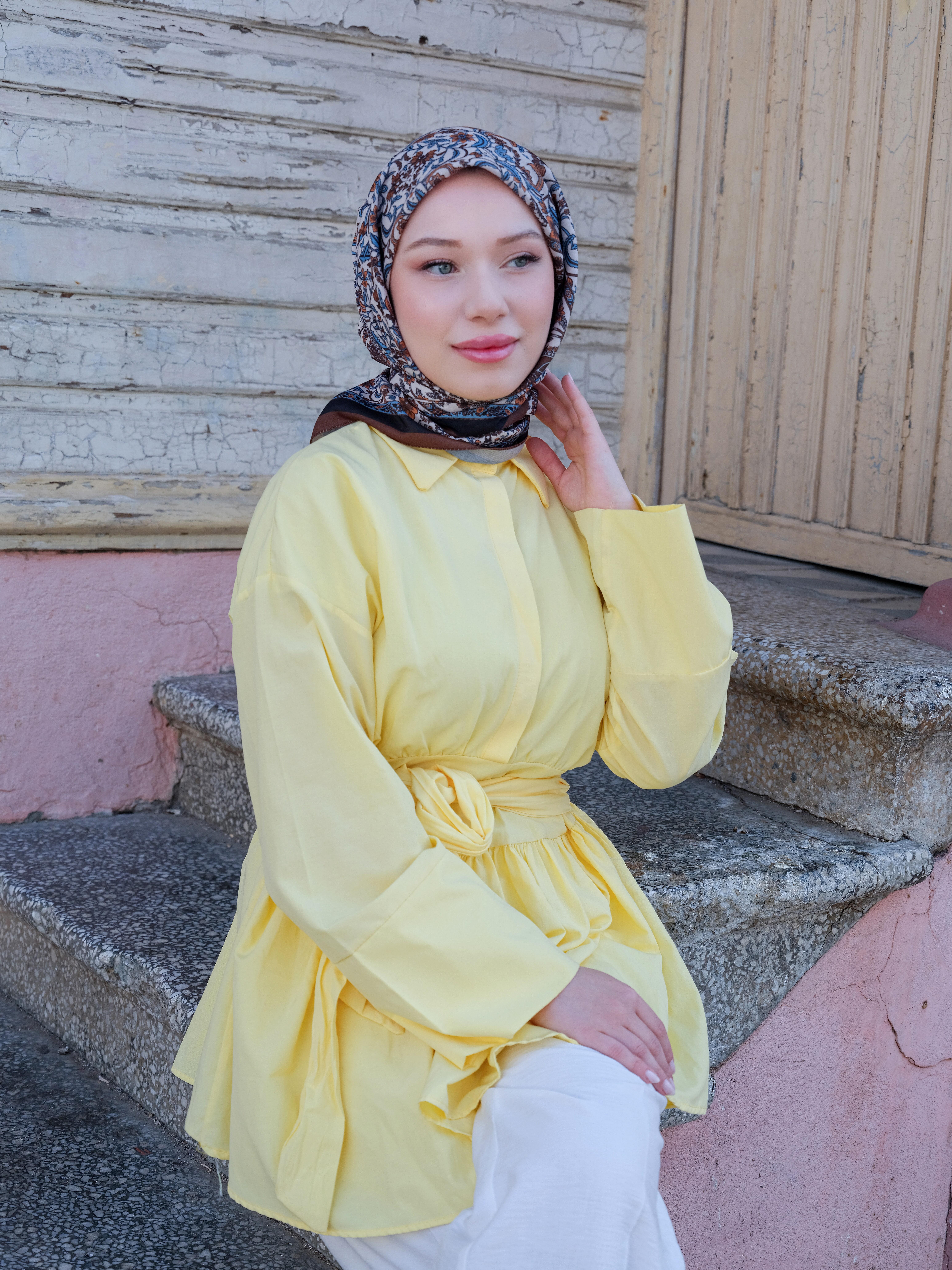 Vintage Desen Eşarp Acı Kahve
