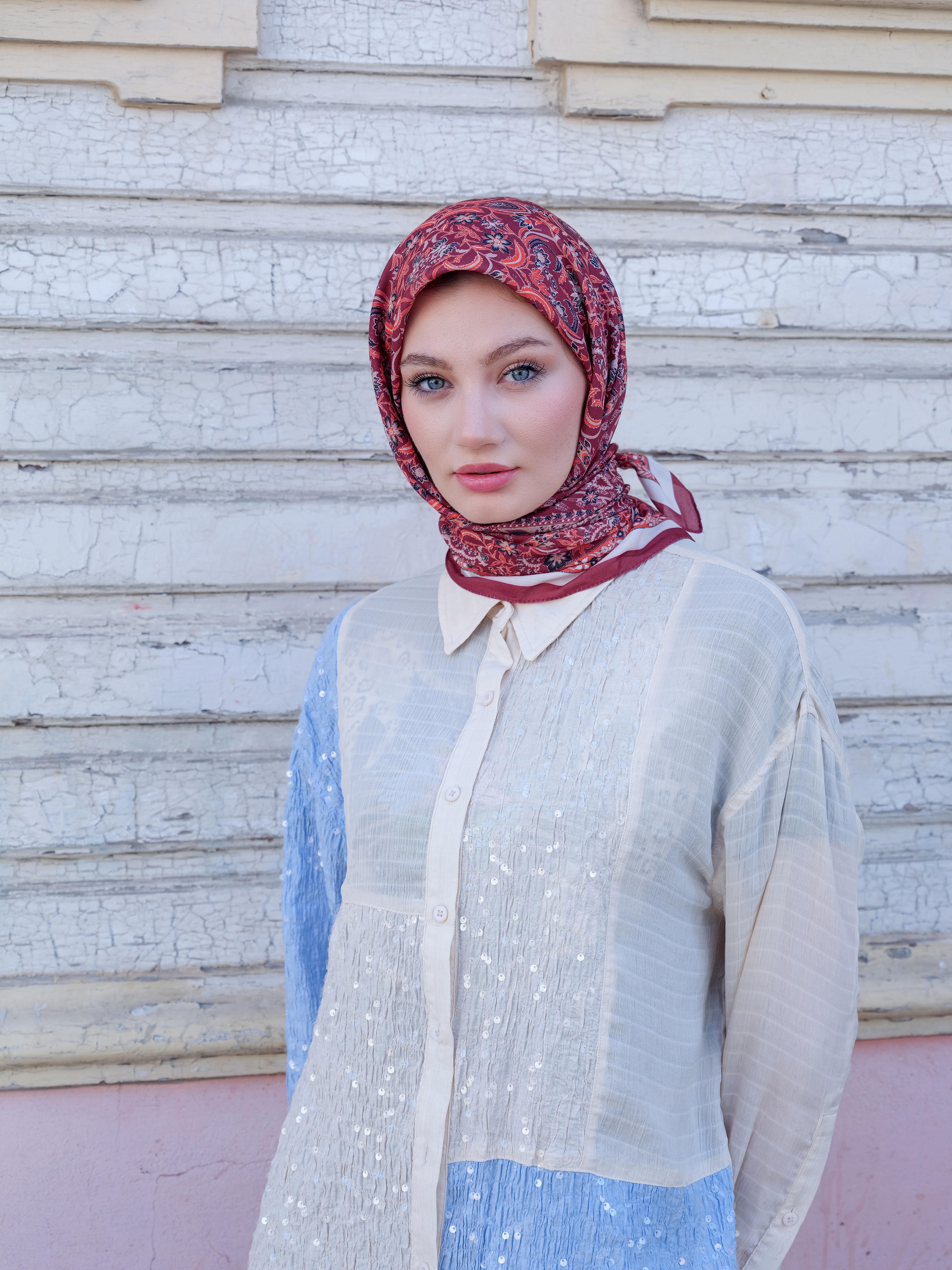 Vintage Desen Eşarp Bordo