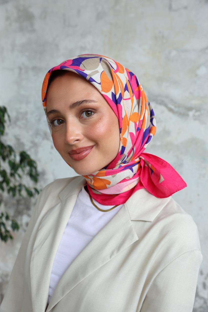 Yaprak Desen Bambu Kraş Eşarp Şeker Pembe