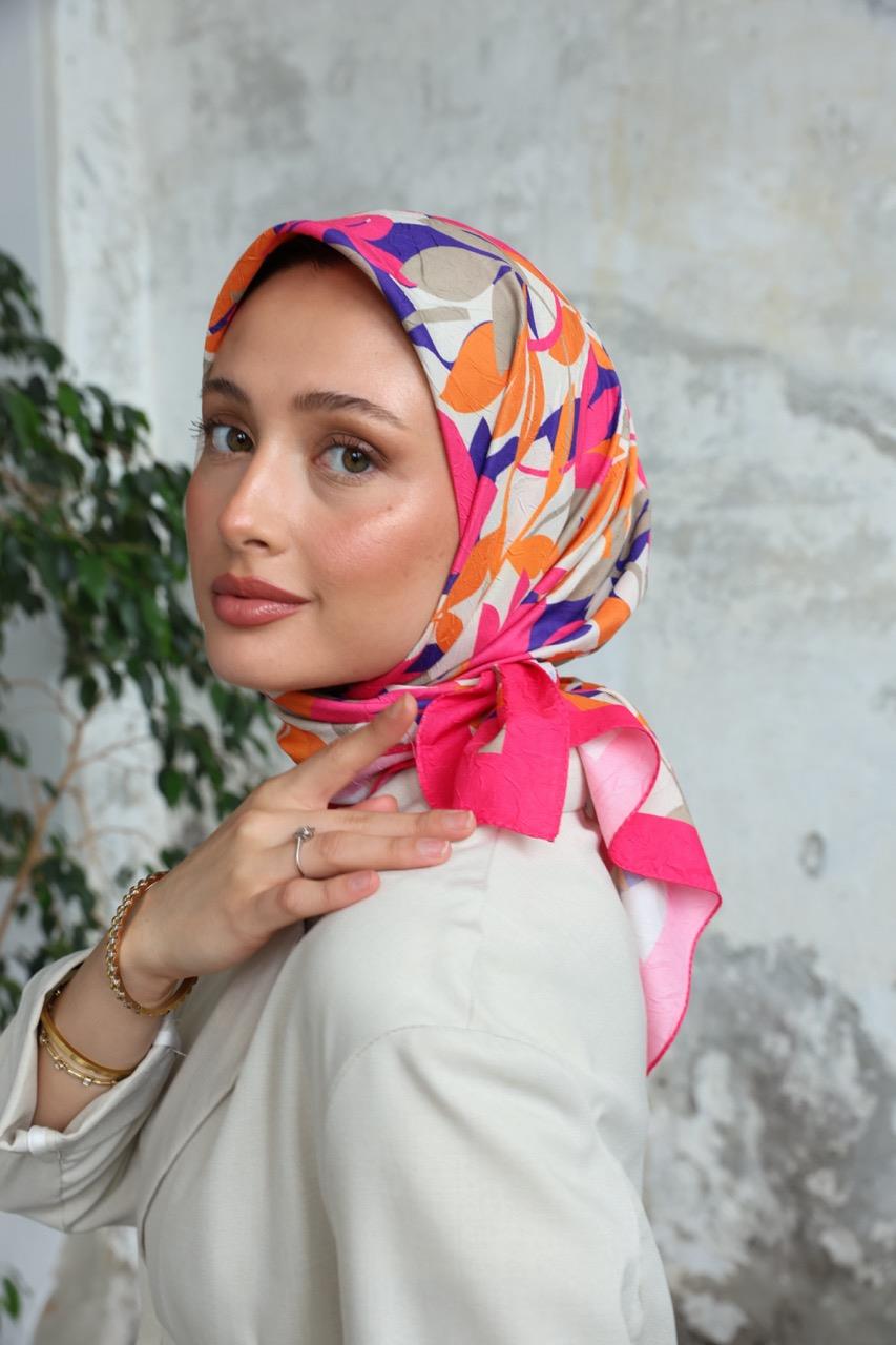 Yaprak Desen Bambu Kraş Eşarp Şeker Pembe
