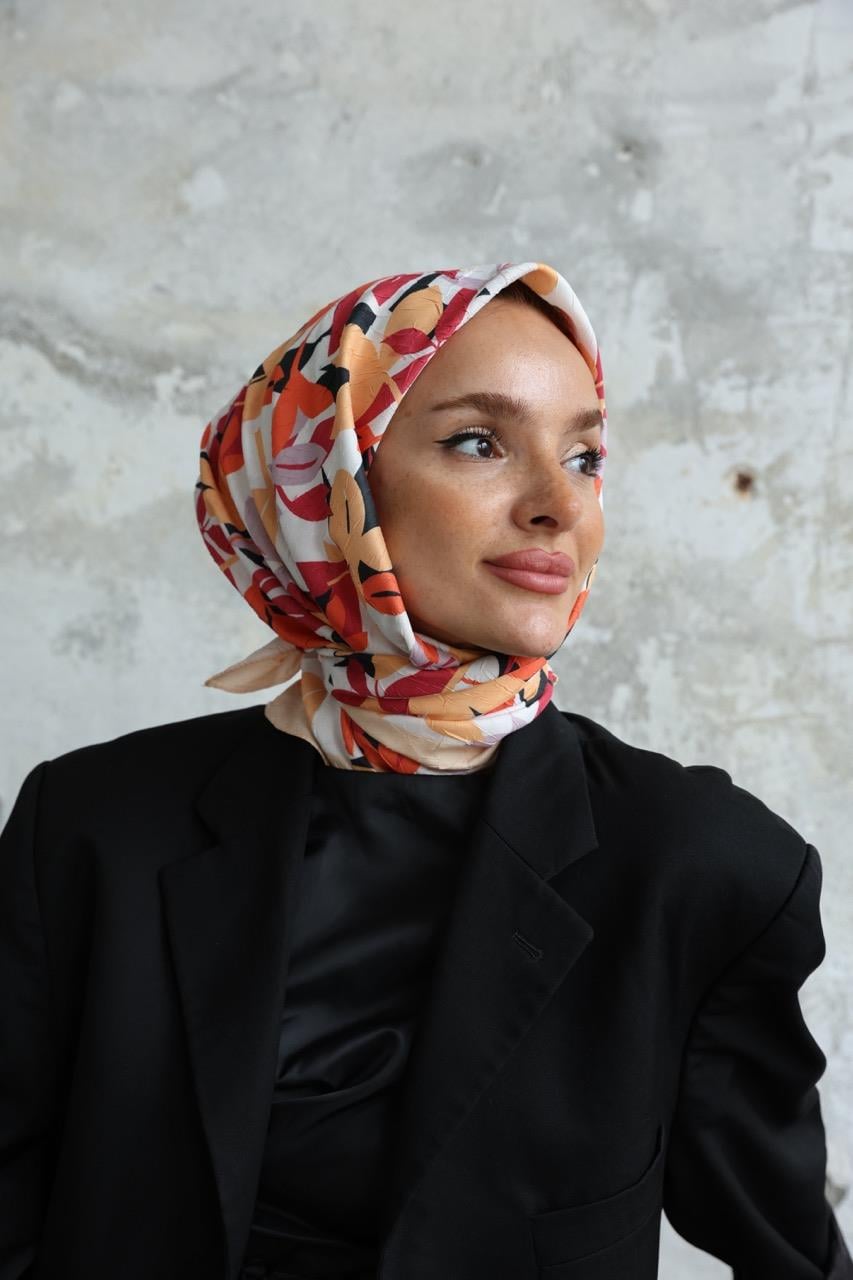 Yaprak Desen Bambu Kraş Eşarp Tarçın