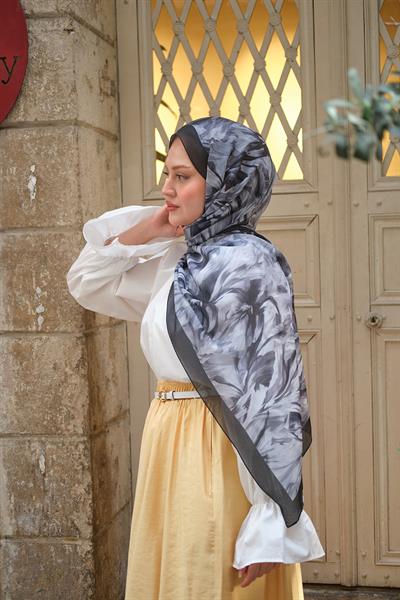 Alyena Desen Fransız İpeği Şal Siyah