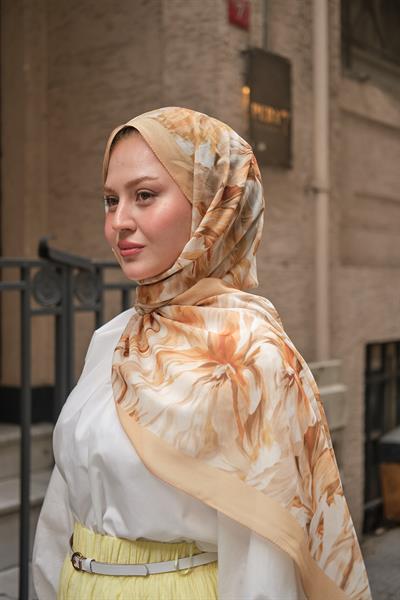 Alyena Desen Fransız İpeği Şal Tereyağ