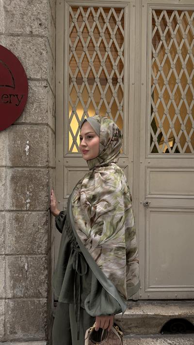 Alyena Desen Fransız İpeği Şal Yeşil
