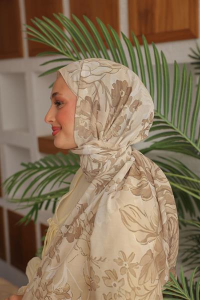 Begonia Desenli Pamuk Şal Bej