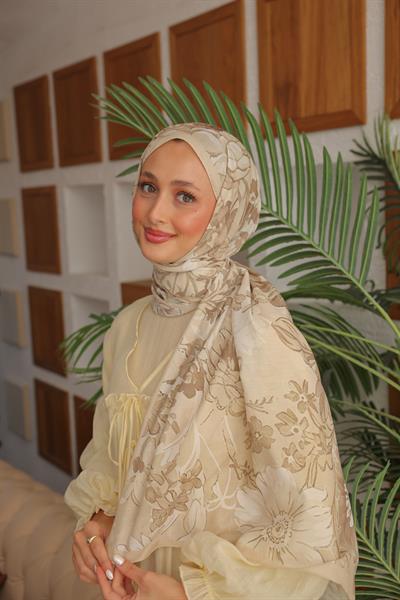 Begonia Desenli Pamuk Şal Bej
