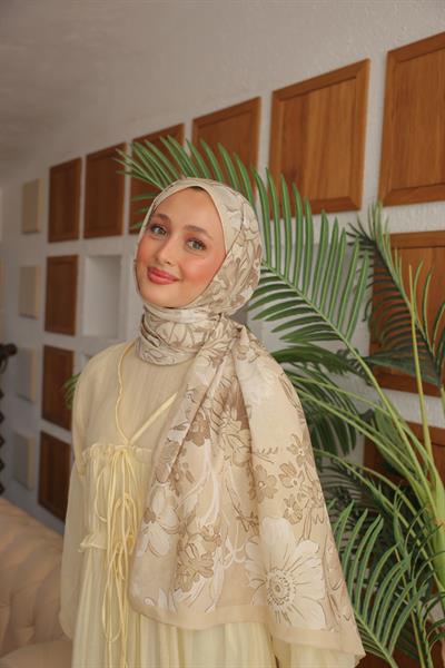 Begonia Desenli Pamuk Şal Bej