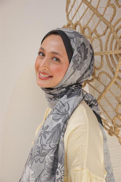 Begonia Desenli Pamuk Şal Gri
