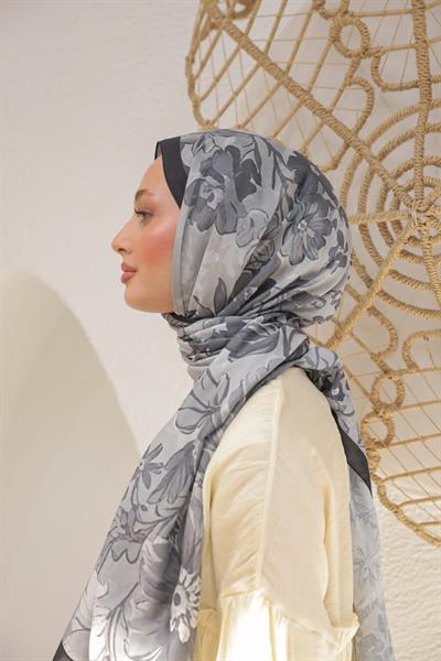 Begonia Desenli Pamuk Şal Gri