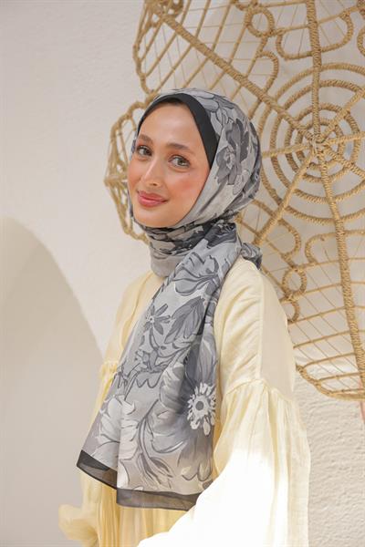 Begonia Desenli Pamuk Şal Gri