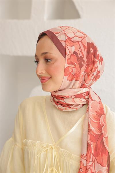 Begonia Desenli Pamuk Şal Nar Çiçeği