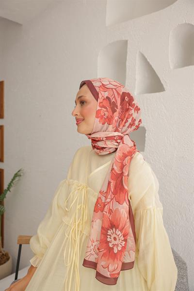 Begonia Desenli Pamuk Şal Nar Çiçeği