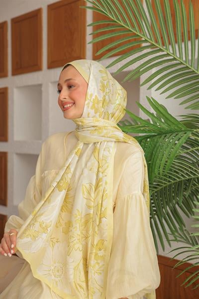 Begonia Desenli Pamuk Şal Sarı