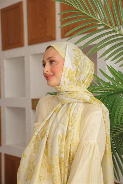 Begonia Desenli Pamuk Şal Sarı