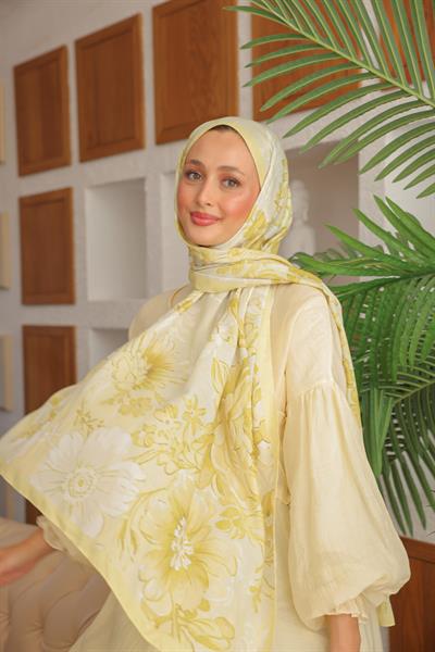 Begonia Desenli Pamuk Şal Sarı