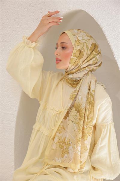 Begonia Desenli Pamuk Şal Tereyağ