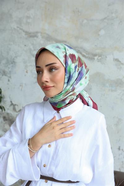 Bulut Desen Bambu Kraş Eşarp Bordo