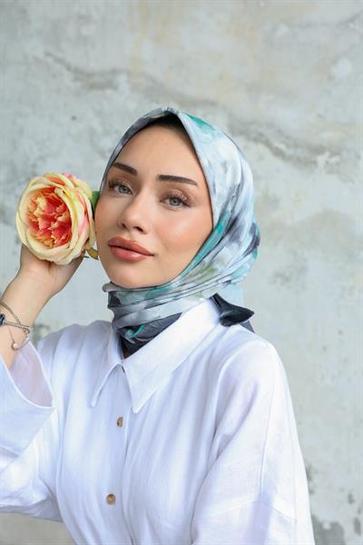 Bulut Desen Bambu Kraş Eşarp Gri
