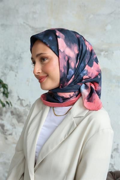 Bulut Desen Bambu Kraş Eşarp Nar Çiçeği