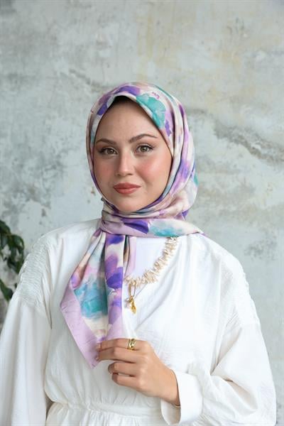 Bulut Desen Bambu Kraş Eşarp Pastel Pembe