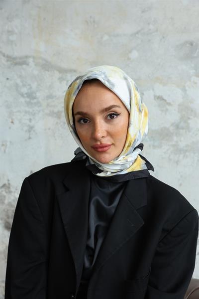 Bulut Desen Bambu Kraş Eşarp Sarı