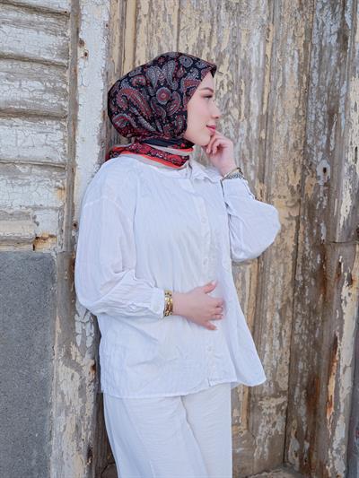 Charlotte Desen Eşarp Kızıl Siyah