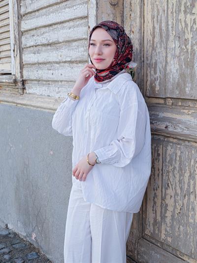 Charlotte Desen Eşarp Kızıl Siyah