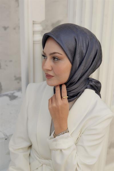 Chic Desen İpeksi Jakar Eşarp Füme