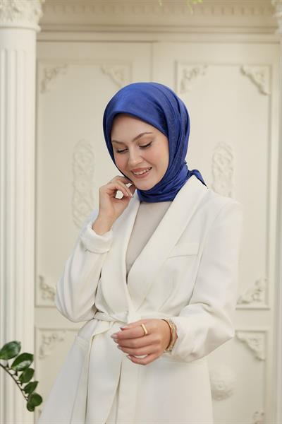 Chic Desen İpeksi Jakar Eşarp Gece Mavisi