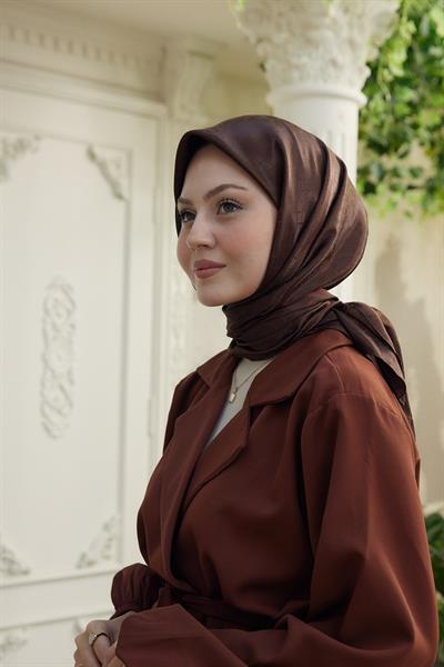 Chic Desen İpeksi Jakar Eşarp Kahve