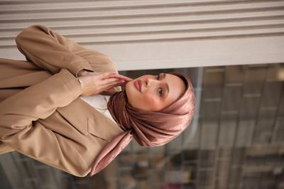 Chic Desen İpeksi Jakar Eşarp Soğuk Kahve