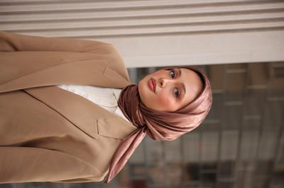 Chic Desen İpeksi Jakar Eşarp Soğuk Kahve