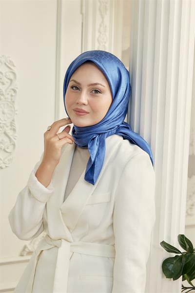 Chic Desen İpeksi Jakar Eşarp Kot Mavisi