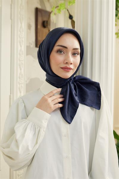 Chic Desen İpeksi Jakar Eşarp Lacivert