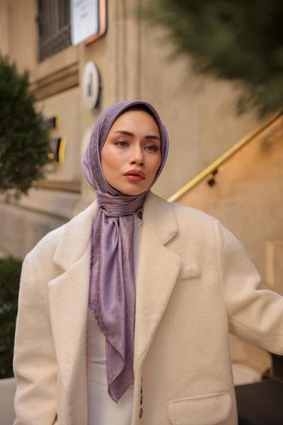 Chic Desen İpeksi Jakar Eşarp Menekşe