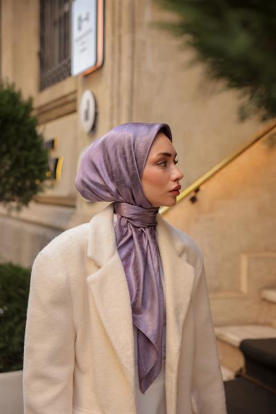 Chic Desen İpeksi Jakar Eşarp Menekşe